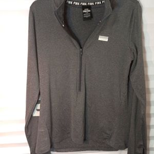 VS PINK QUARTER ZIP PULLOVER GRAY WHITE